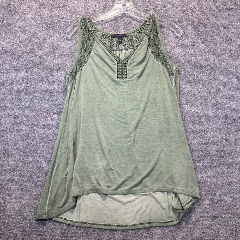 Olivia Sky Tank Top Womens Small Green Lace Boho High Low